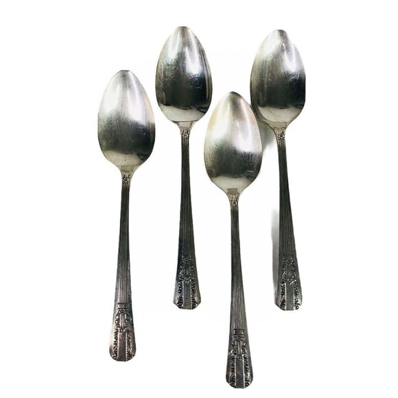 4 Place Oval Soup Spoons Wm A Rogers Oneida Sectional Lido Pattern Silverplate - Picture 2 of 12